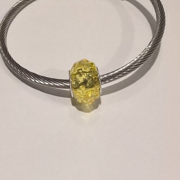 Silver Yellow Faceted Charm for‎ Pandora Style Bracelet - Picture 1 of 4